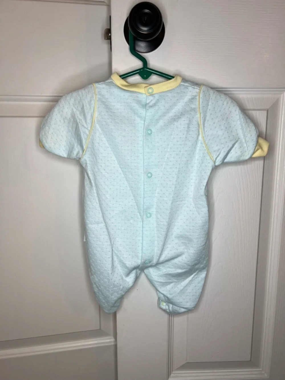 Vintage Little Me One Piece Footed Outfit Pajama Blue Yellow Snap Back Baby 0-3